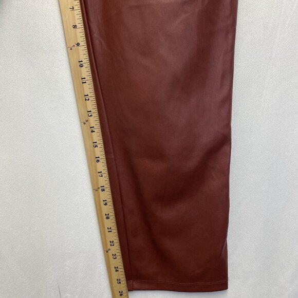 WHO WHAT WEAR Faux Leather High-Rise Straight Leg Trouser Pants Women Sz 6 Brown - Picture 8 of 14